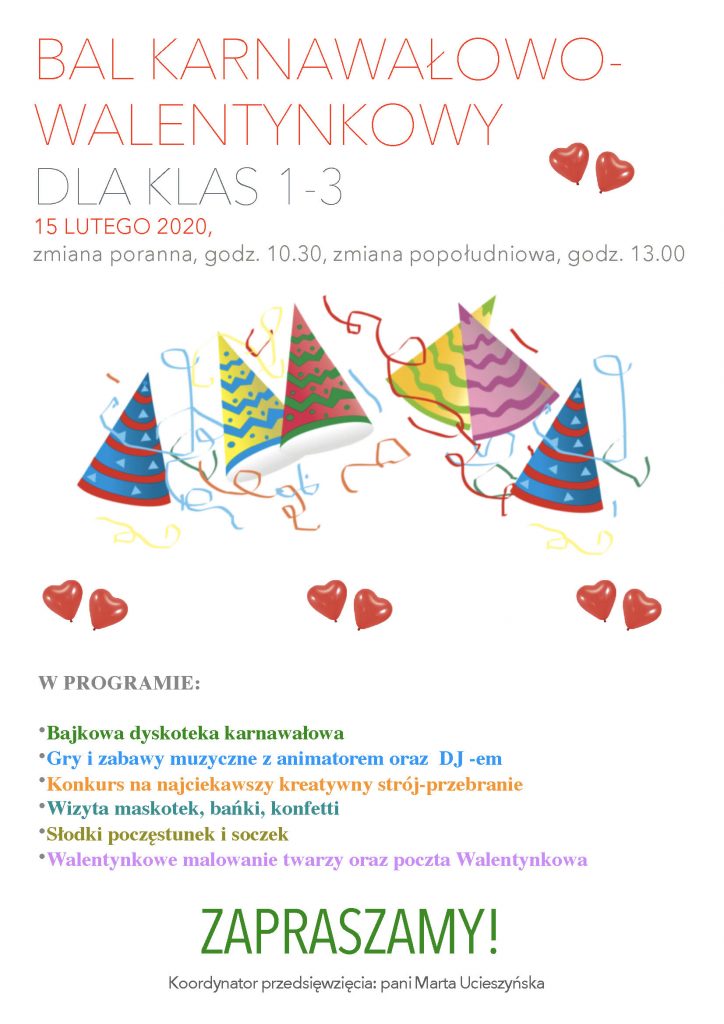 Bal karnawałowo-walentynkowy dla klas 1-3