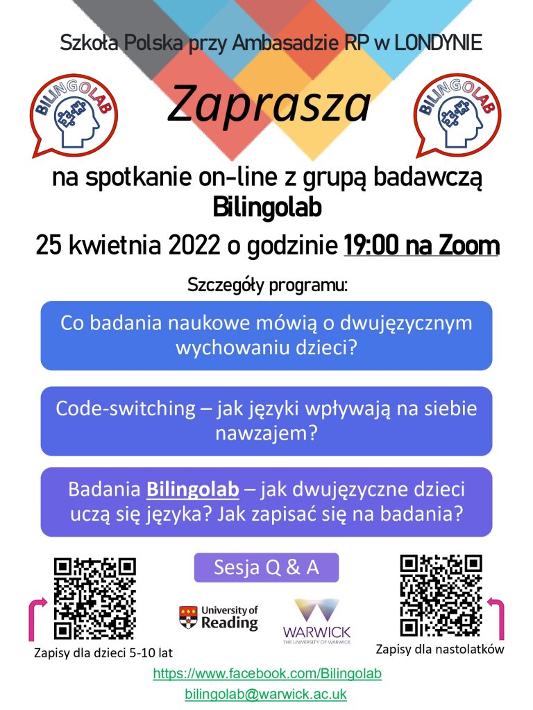 SPOTKANIE Z GRUPĄ BADAWCZĄ: BILINGOLAB, 25 KWIETNIA, GODZINA: 19.00, ZOOM