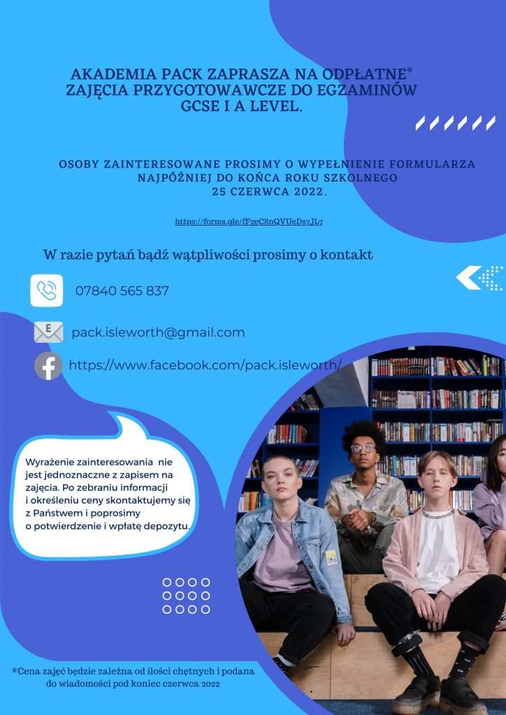 AKADEMIA PACK OGŁASZA ZAPISY NA KURSY GCSE ORAZ A LEVEL Z JĘZYKA POLSKIEGO