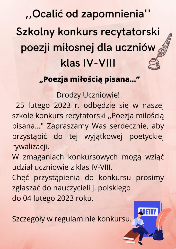 ZAPRASZAMY DO SZKOLNEGO KONKURSU RECYTATORSKIEGO „OCALIĆ OD ZAPOMNIENIA”