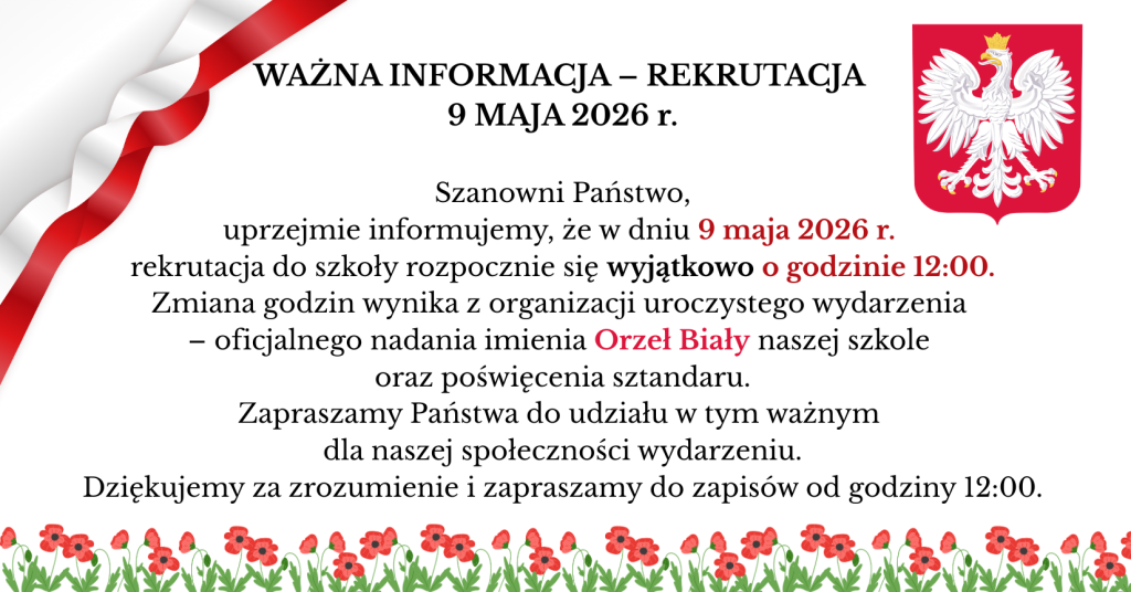 WAŻNA INFORMACJA – REKRUTACJA 9 MAJA 2026 r.